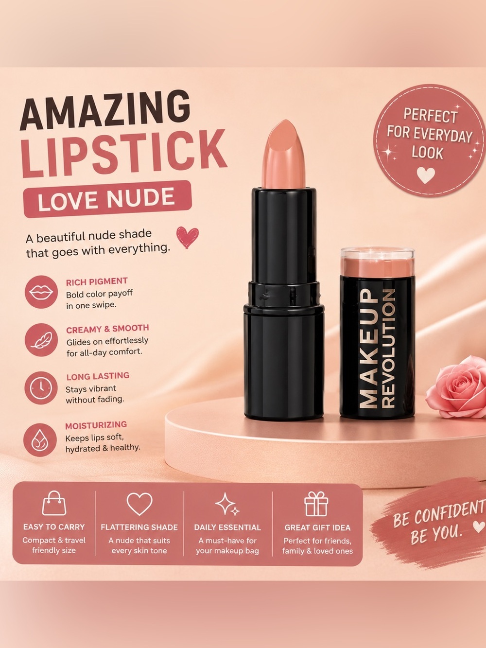 Makeup Revolution Amazing Lipstick — Love Nude (Nude Pink)